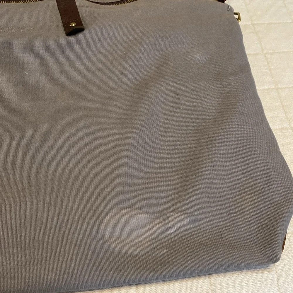 Cuyana Gray Canvas and Brown Leather Overnight Bag